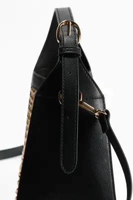 Sac crossbody avec détails en paille - Beige/noir — photo 2