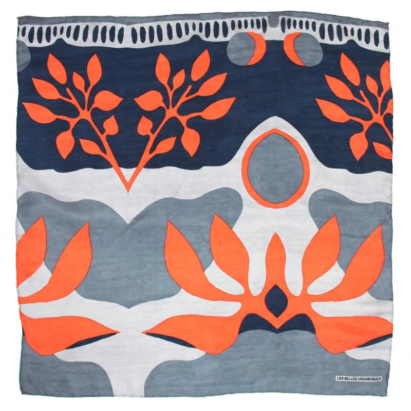 Foulard en soie mini aralia orange - les Belles Vagabondes