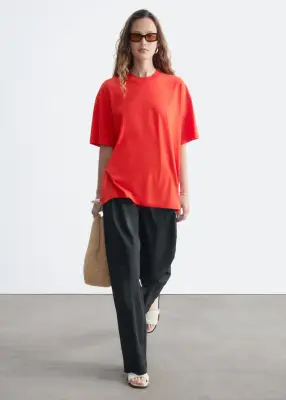 T-shirt oversize en coton - Rouge vif — photo 2