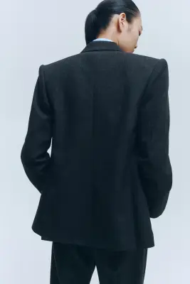 Blazer en laine à fermeture croisée - Gris foncé chiné — photo 2