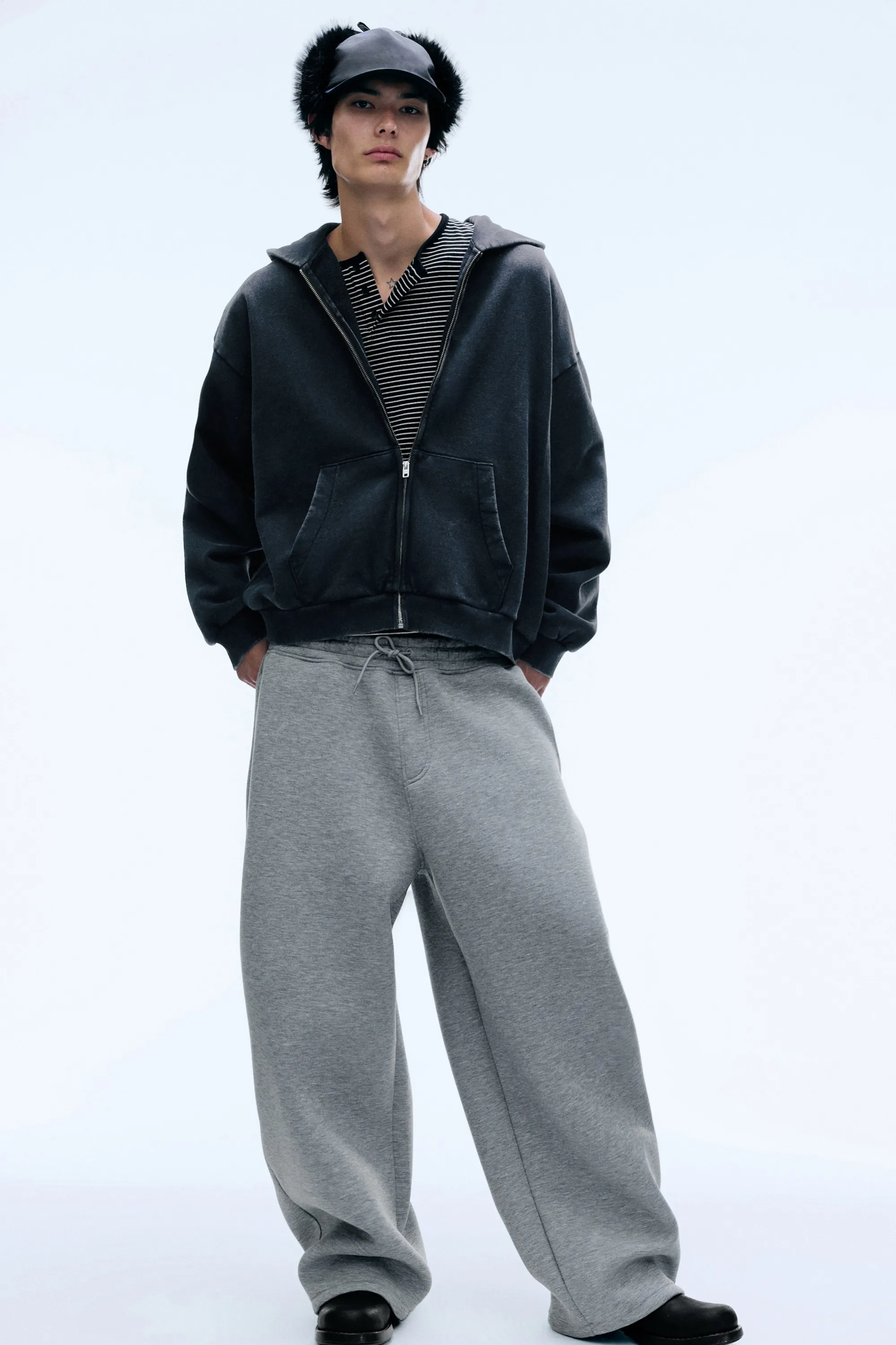 Sweat à capuche ample épais zippé - Worn Black