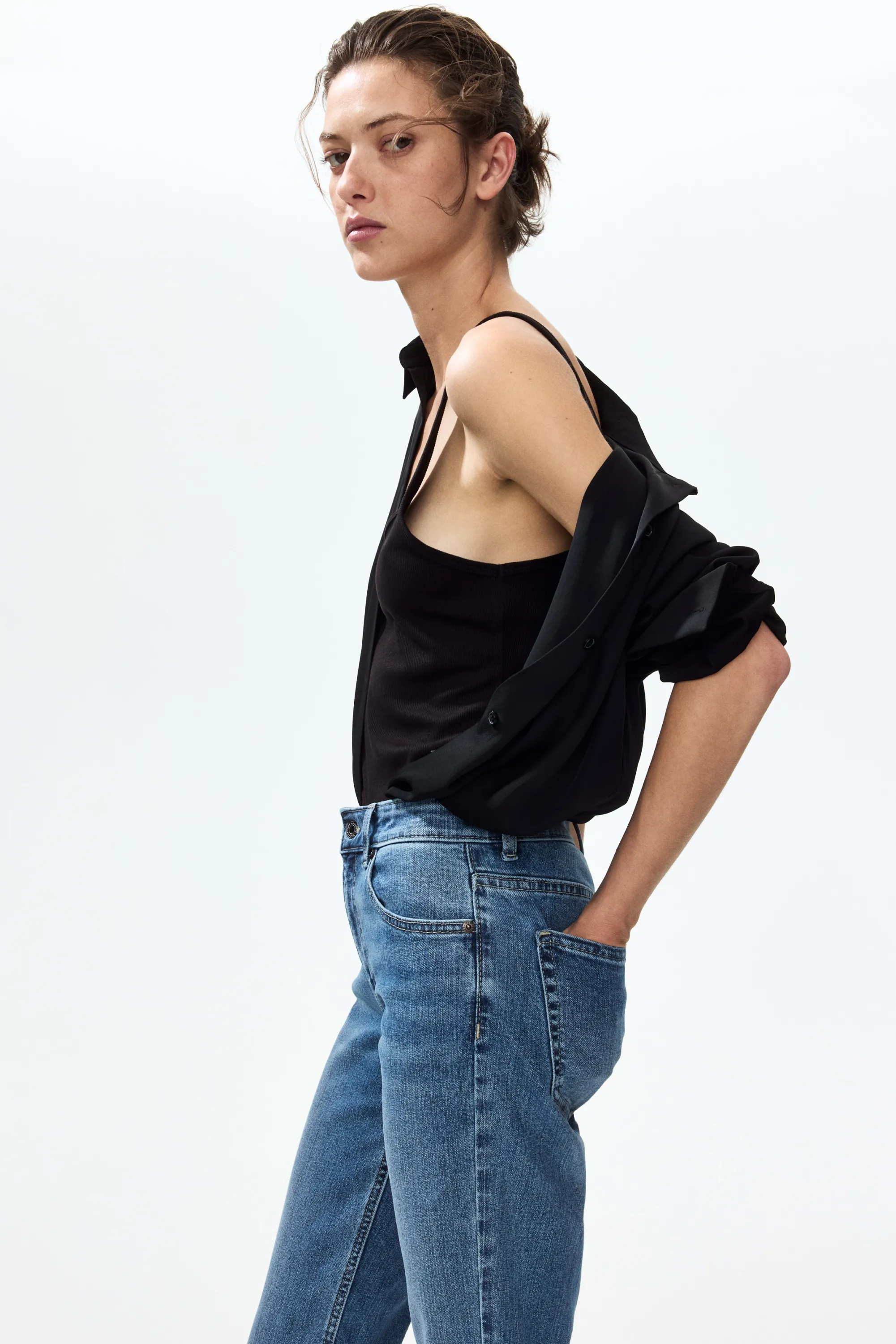 Flared Regular Waist Ankle Jeans - Bleu denim clair