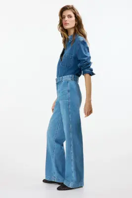 Wide High Waist Jeans - Bleu denim clair — photo 3