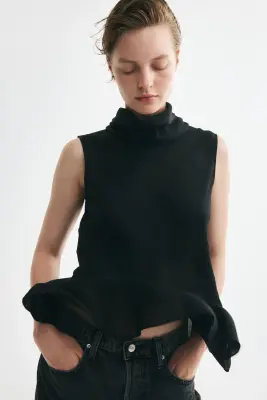 Top péplum avec col roulé - Noir — photo 2