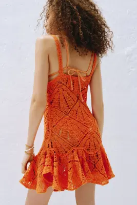 Robe façon crochet avec bretelles fines - Orange — photo 1