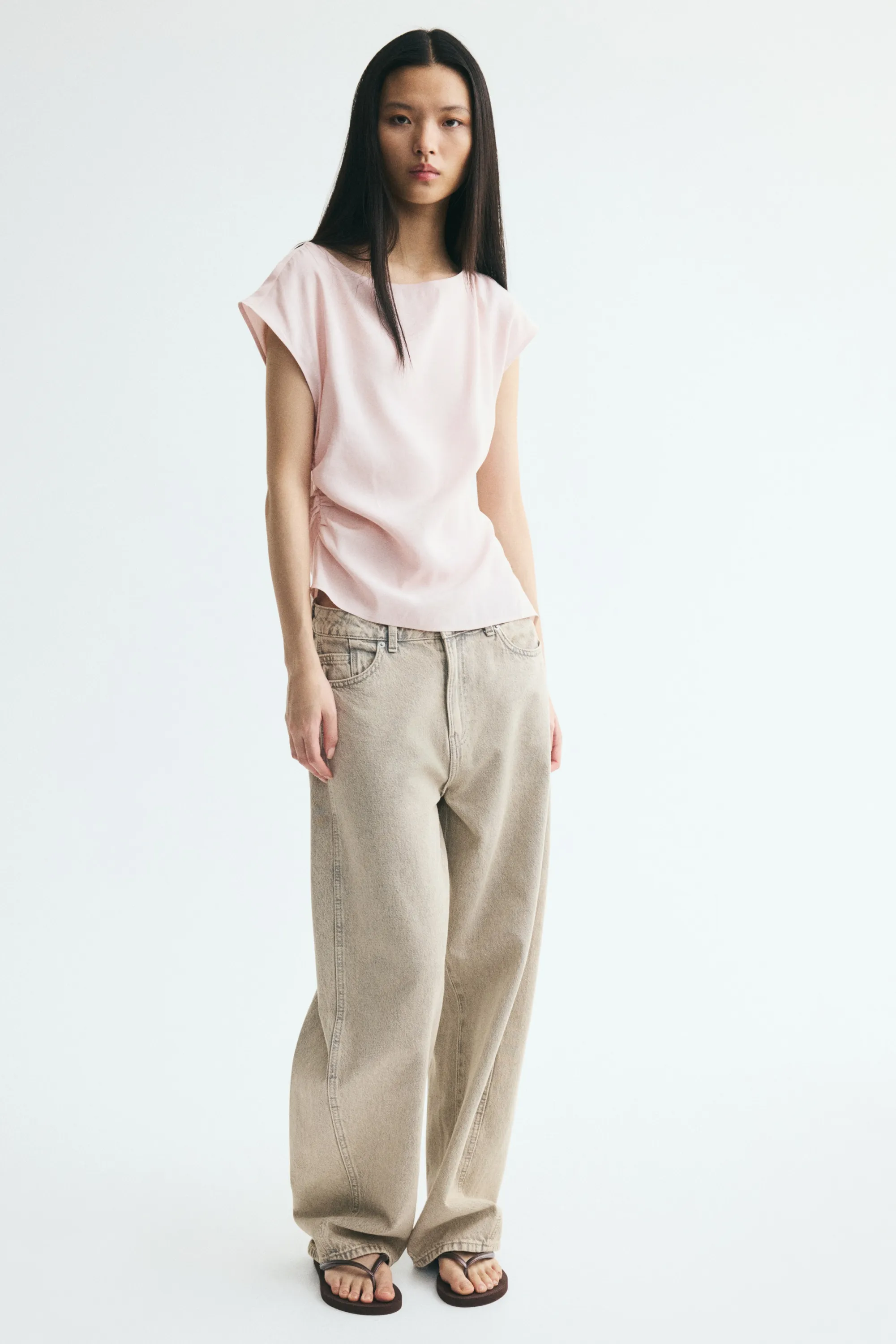 Top froncé en viscose mélangée - Rose poudré