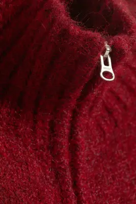 Cardigan zippé ajusté en maille douce - Rouge foncé — photo 3