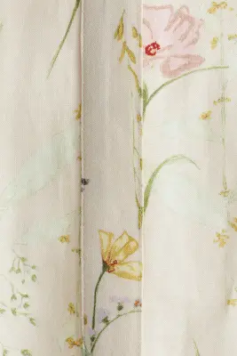 Robe en lin mélangé avec ceinture à nouer - Crème/fleuri