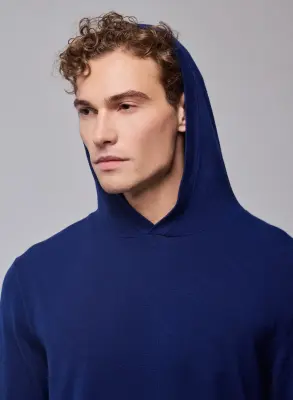 Pull Bleu Capuche Manches Longues en Coton organique / Elasthanne — photo 3