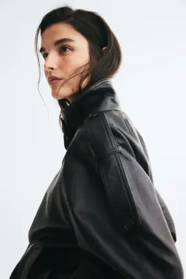Veste oversize en tissu enduit - Noir — photo 4