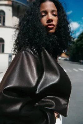 Veste à col entonnoir en tissu enduit - Marron foncé — photo 3