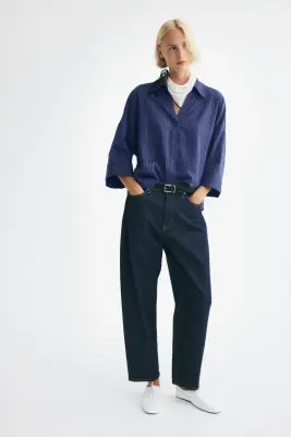 Chemise oversize en viscose mélangée - Bleu foncé/rayures tennis — photo 1