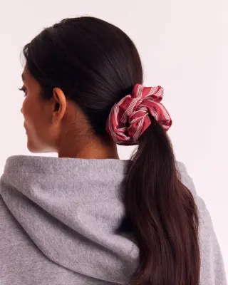 Chouchou Billy XL rayures coquelicot et blanc — photo 2