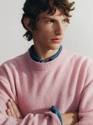 Pull en maille à col rond - Rose poudré — photo 3