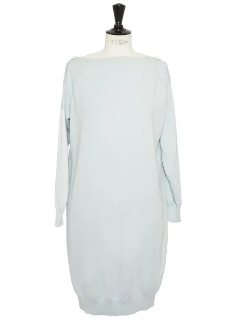 Robe manches longues en maille de cachemire et soie bleu clair Prix boutique 2600€ Taille 38