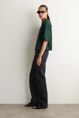T-SHIRT OVERSIZE SILHOUETTE CARRÉE EN COTON - VERT FONCÉ — photo 2