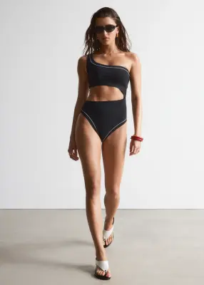 Maillot de bain asymétrique à découpes - Noir — photo 3
