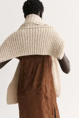 Robe en brocart bordée de dentelle - Marron foncé — photo 2