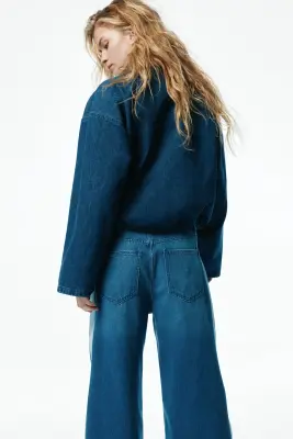Jean Wide Regular avec bandes latérales - Bleu denim/blanc — photo 2