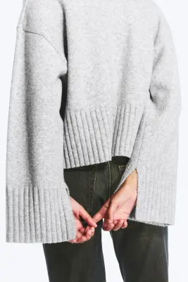 Pull oversize en maille - Gris chiné — photo 3