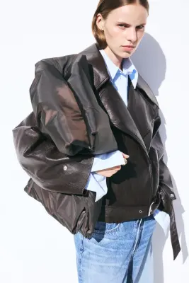 Veste oversize de style motard - Marron foncé — photo 3