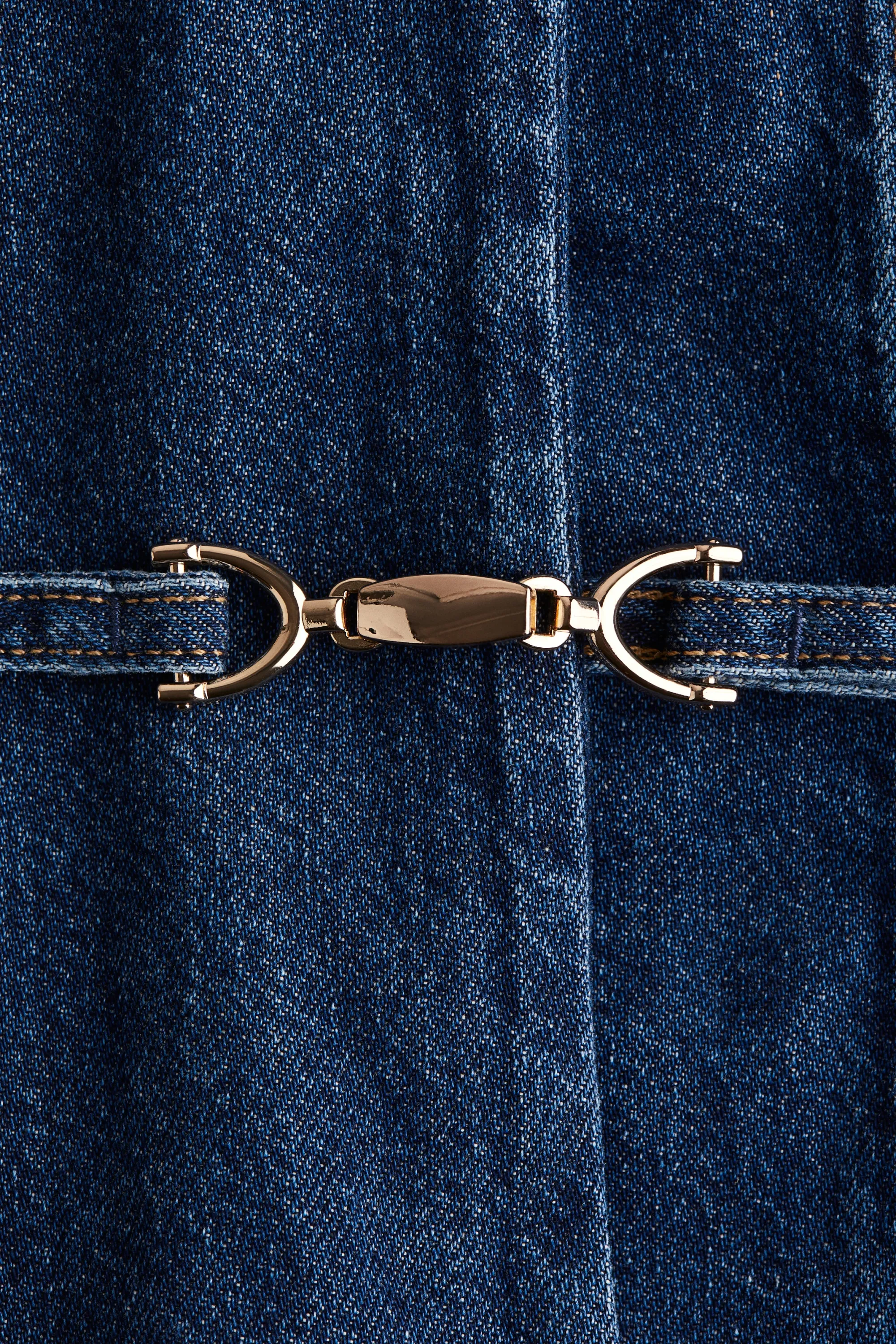 Robe en denim avec boucles - Bleu denim foncé