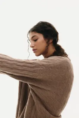 Pull en maille torsadée - Beige foncé — photo 3
