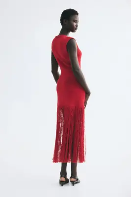 Robe en maille avec franges - Rouge — photo 2