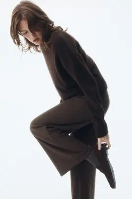 Pantalon large en maille côtelée - Marron — photo 3