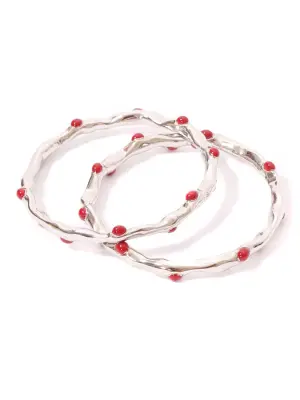 Deux bracelets joncs argent et pierre rouge Prix boutique 450€ — photo 2