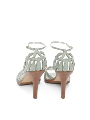 Sandales à talon en cuir ajouré vert d'eau Prix boutique 350€ Taille 39 — photo 4