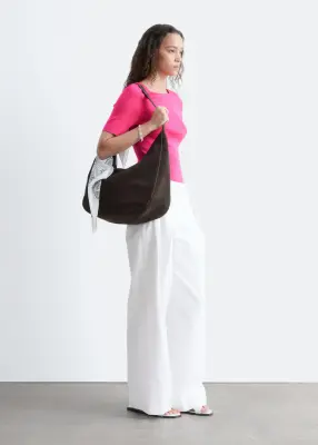T-shirt ajusté en maille - Rose vif — photo 4