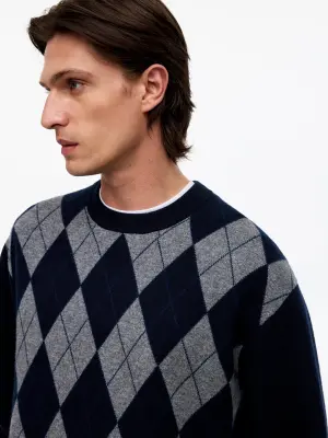Pull à losanges - Carreaux/Bleu marine foncé — photo 3