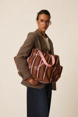 Tote Bag XXL Rayures Cognac — photo 4