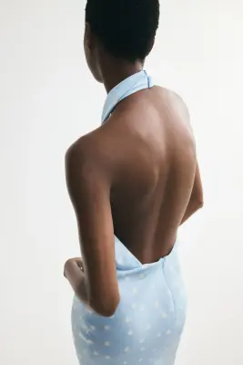 Robe à encolure bénitier - Bleu clair/pois — photo 2