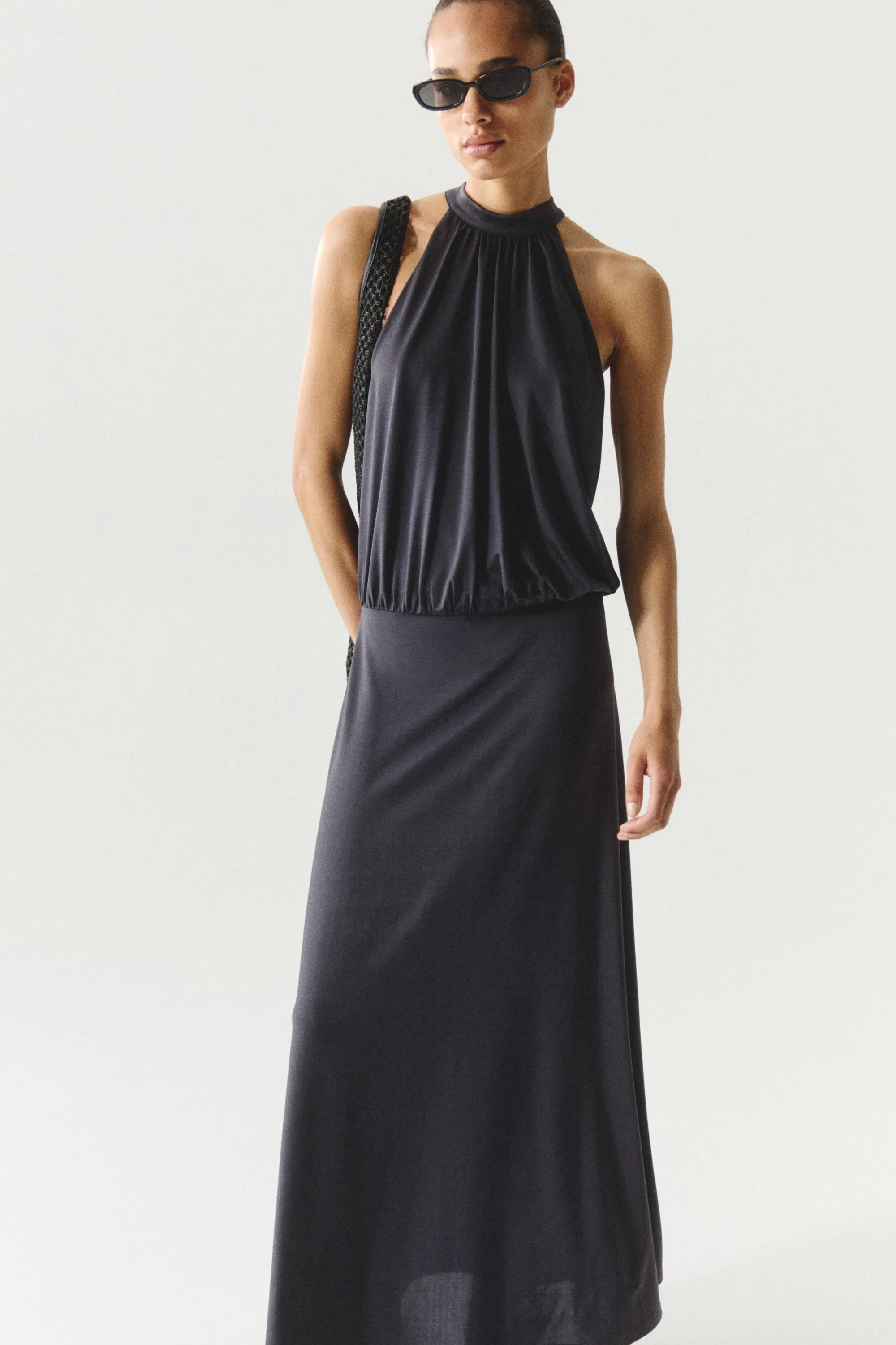 Robe froncée à dos ouvert - Taupe foncé