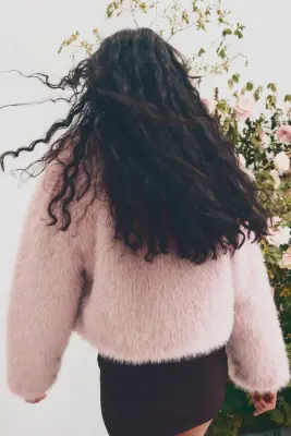 Veste courte en matière duveteuse - Rose clair — photo 3