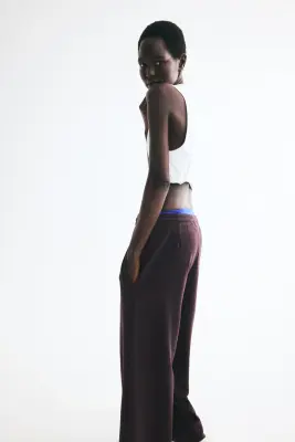 Pantalon avec cordon de serrage et plis - Violet foncé — photo 3