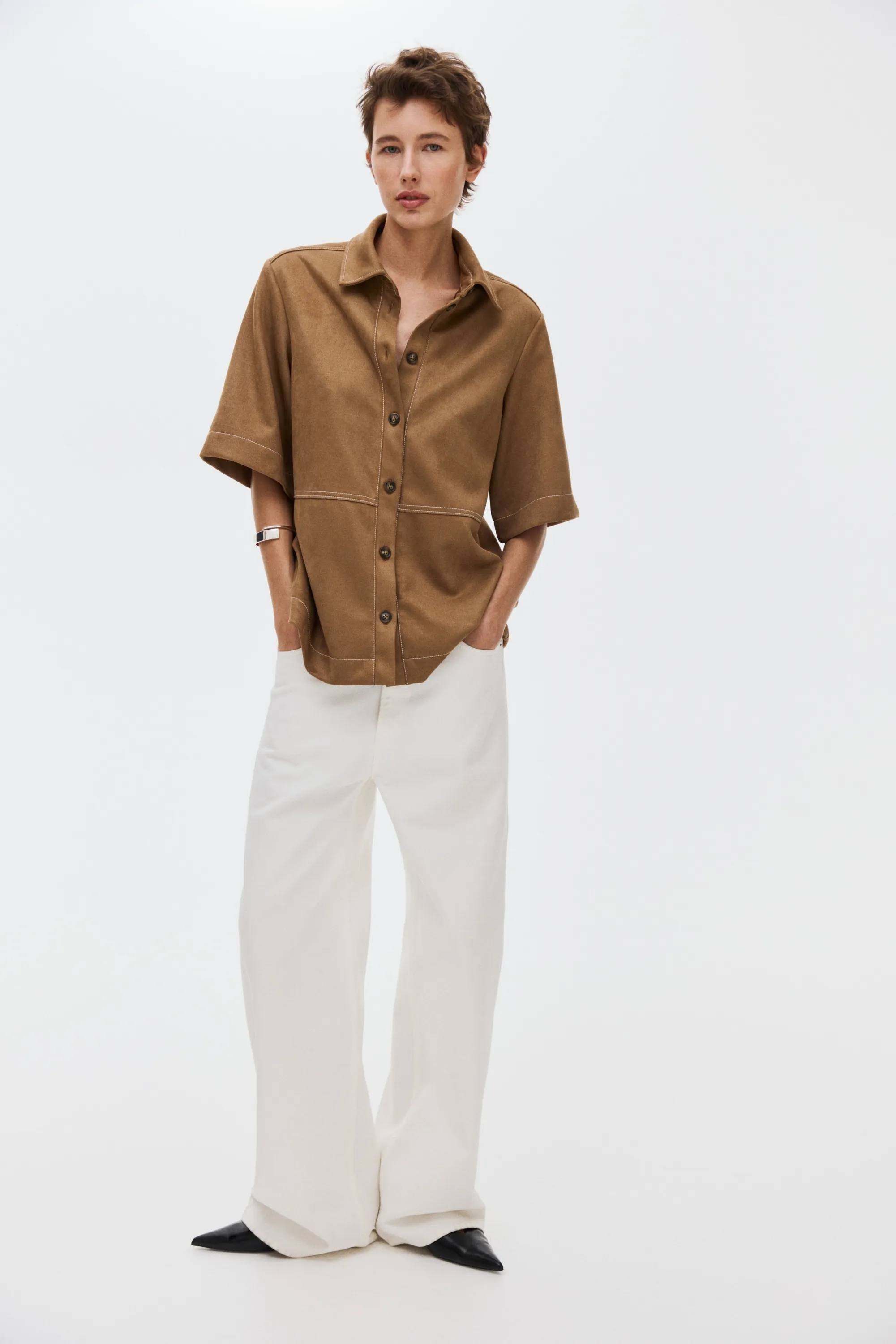 Chemise à manches courtes - Beige foncé