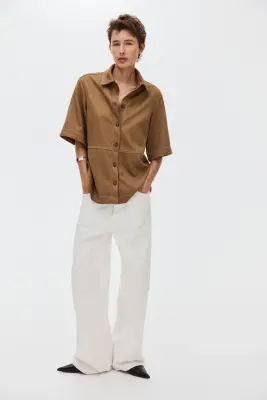 Chemise à manches courtes - Beige foncé — photo 1