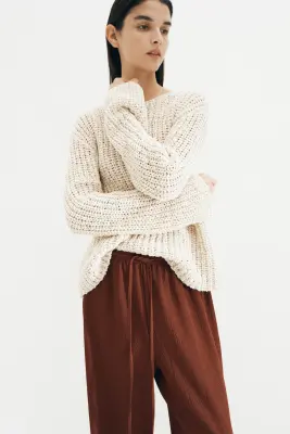 Pantalon texturé avec cordon de serrage - Brun rouille — photo 2