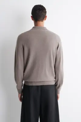 PULL EN CACHEMIRE À COL POLO - LILAS DÉLAVÉ — photo 4