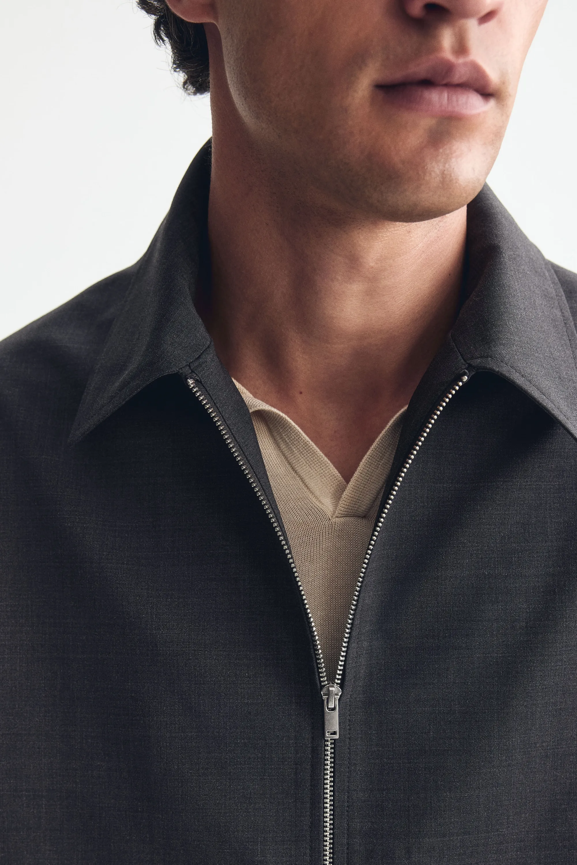 Veste avec col en laine mélangée - Gris foncé