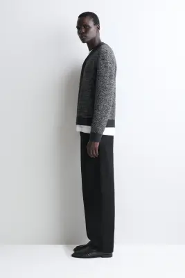 CARDIGAN EN LAINE COL EN V À FINITION CONTRASTÉE - GRIS CHINÉ — photo 2