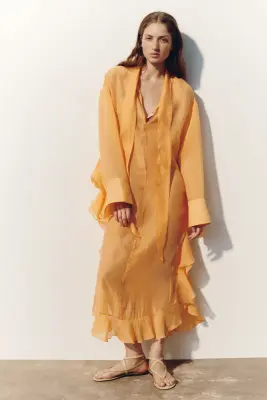 Robe caftan en lyocell mélangé - Abricot — photo 2