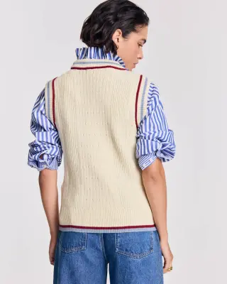 Pull Perle écru liseré bleu et rouge — photo 4