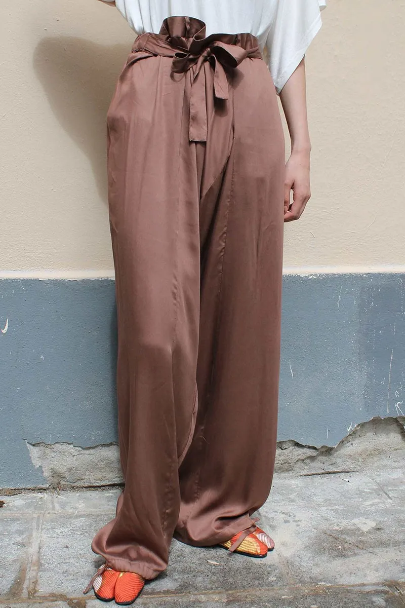 Pantalon sarouel satiné Noisette