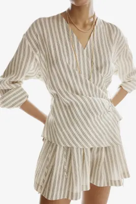 Chemise croisée - Beige clair/rayé — photo 1