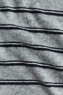 Polo oversize en maille fine - Gris chiné/rayé — photo 4
