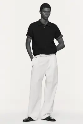POLO EN MAILLE DE COTON GAUFRÉE - NOIR — photo 4